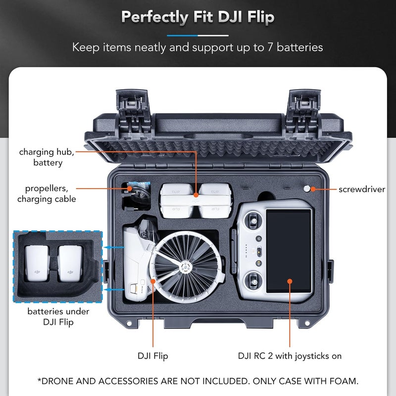Lykus Titan FP110 Waterproof Hard Case for DJI Flip Drone and DJI RC 2/RC-N3, Support Up to 7 batteries [CASE ONLY] - Image 2